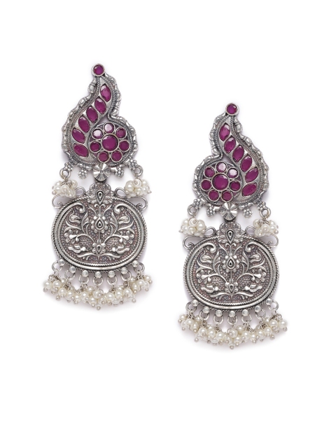 

VIDRUKARIH Silver-Plated & Red Classic Drop Earrings