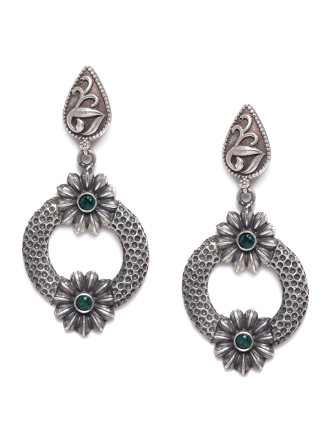 

VIDRUKARIH Silver-Plated Classic Oxidised Drop Earrings