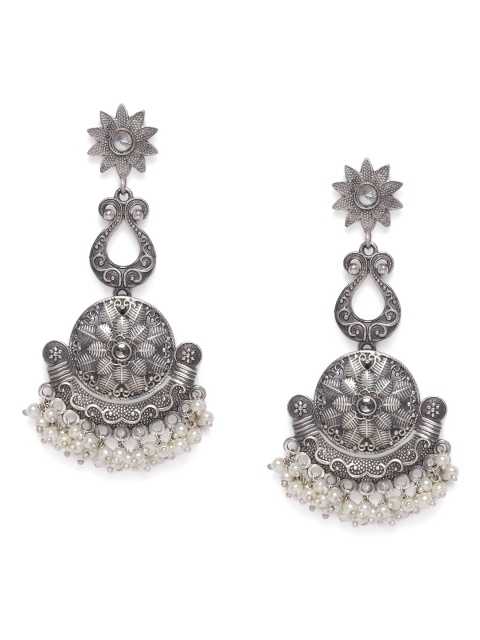 

VIDRUKARIH Silver-Toned Classic Oxidised Drop Earrings