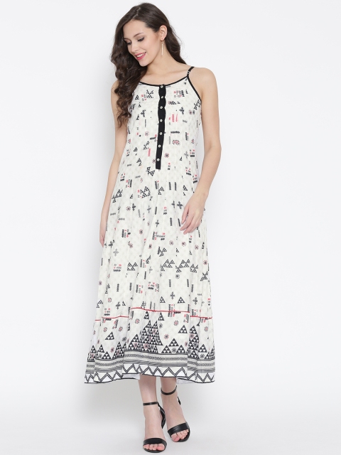 

BIBA Off-White Self-Checked Printed Maxi Dress