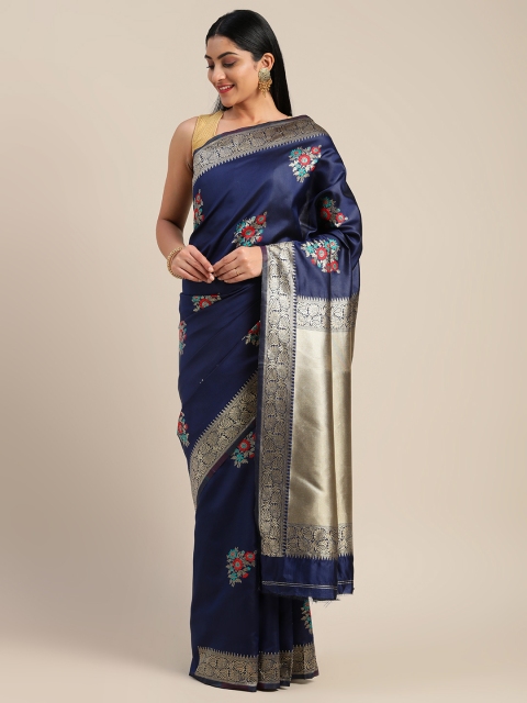 

Mitera Navy Blue & Gold-Toned Art Silk Woven Design Saree