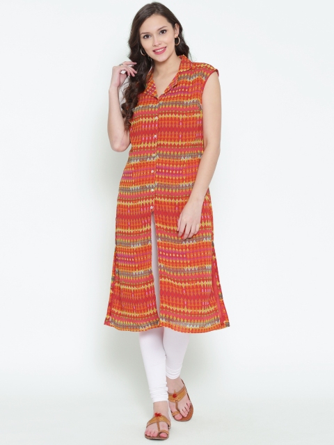 

BIBA Orange & Yellow Printed Kurta