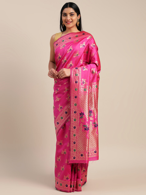 

Mitera Pink Art Silk Woven Design Kanjeevaram Saree