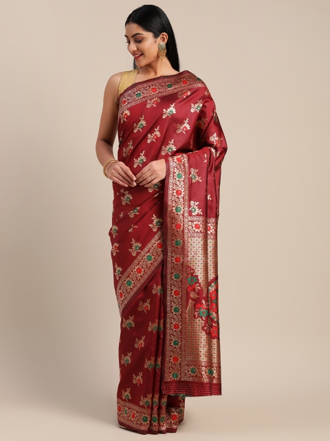 

Mitera Maroon & Gold-Toned Art Silk Woven Design Saree