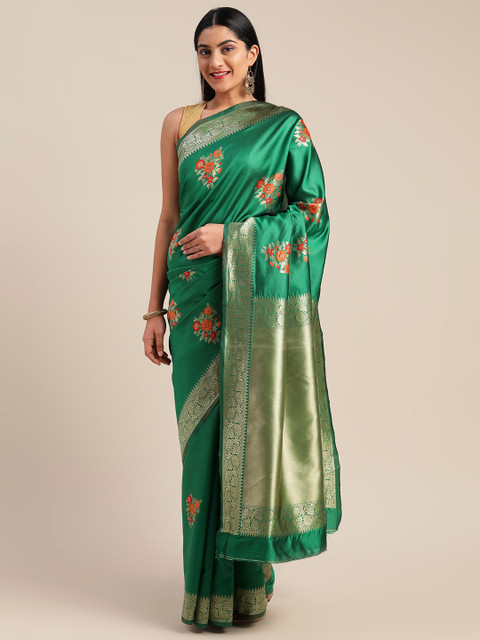 

Mitera Green & Gold-Toned Art Silk Woven Design Saree