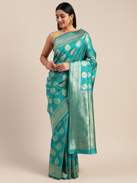 

Mitera Teal Blue & Silver-Toned Art Silk Woven Design Saree