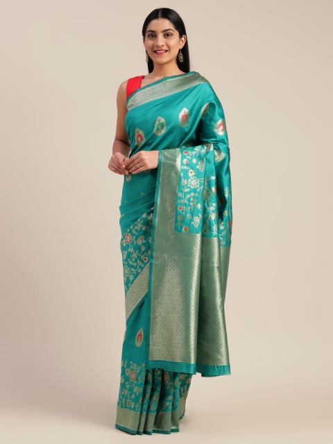 

Mitera Teal Blue Art Silk Woven Design Kanjeevaram Saree