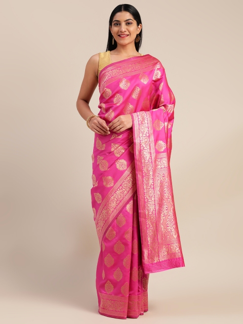 

Mitera Pink & Gold-Toned Art Silk Woven Design Saree