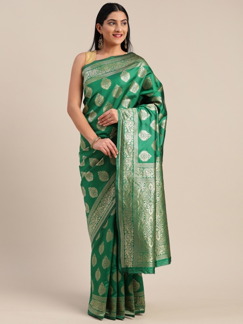 

Mitera Green & Gold-Toned Art Silk Woven Design Saree
