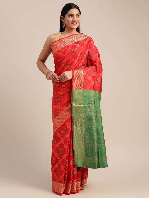 

Mitera Red & Gold-Toned Art Silk Woven Design Saree