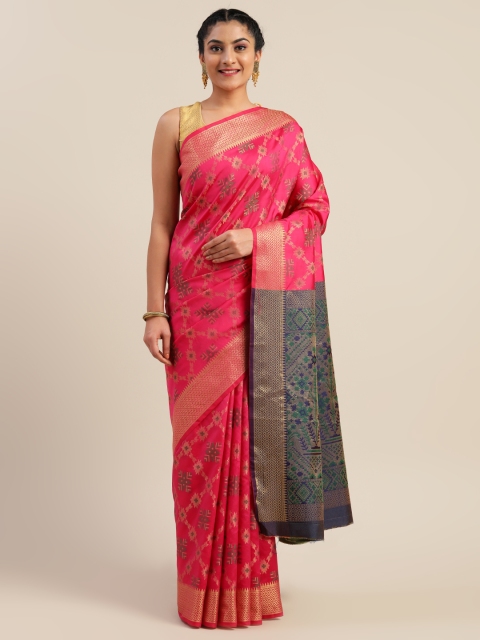 

Mitera Pink & Gold-Toned Art Silk Woven Design Saree