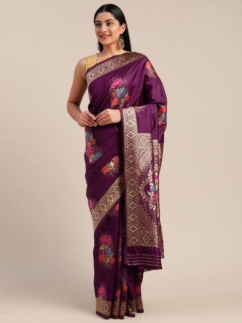 

Mitera Burgundy & Gold-Toned Art Silk Woven Design Saree