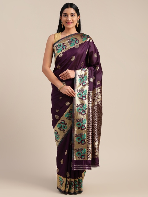 

Mitera Purple & Gold-Toned Art Silk Woven Design Saree