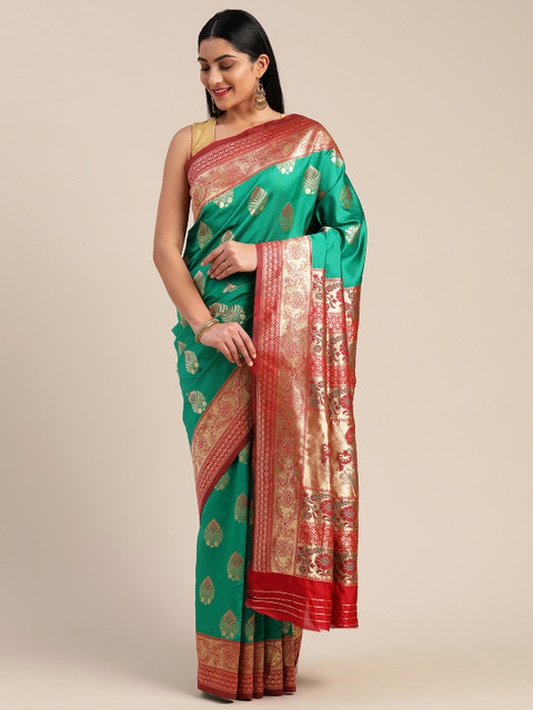 

Mitera Green & Red Art Silk Zari Woven Design Saree