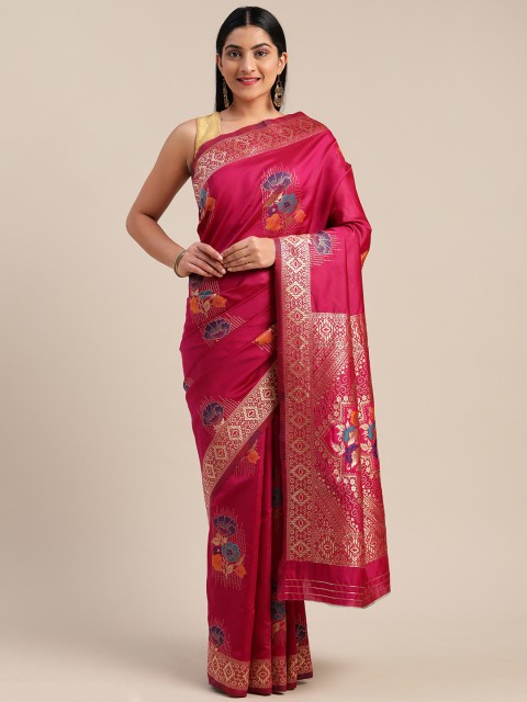 

Mitera Pink & Gold-Toned Art Silk Woven Design Saree