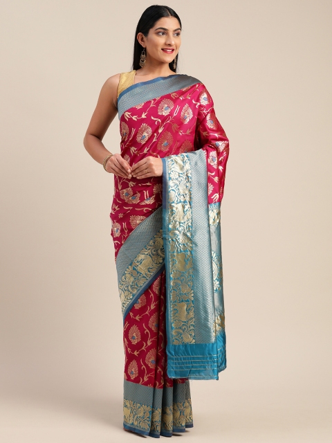 

Mitera Red & Gold-Toned Art Silk Zari Woven Design Saree