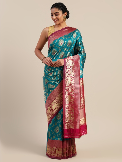 

Mitera Turquoise Blue & Gold-Toned Art Silk Woven Design Saree