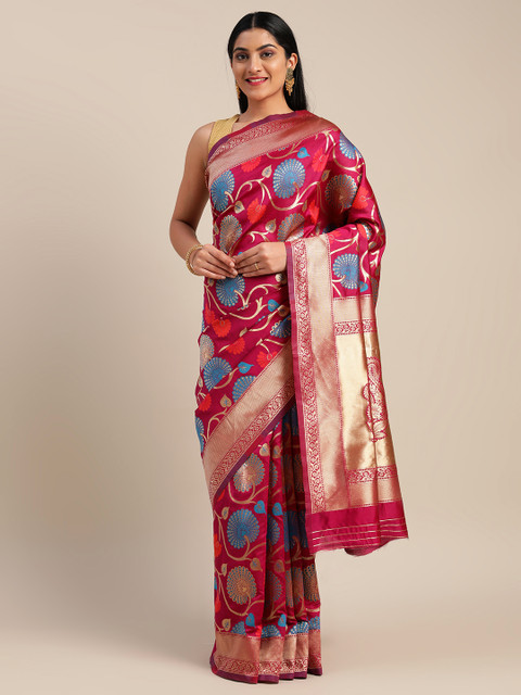 

Mitera Pink & Orange Art Silk Woven Design Kanjeevaram Saree