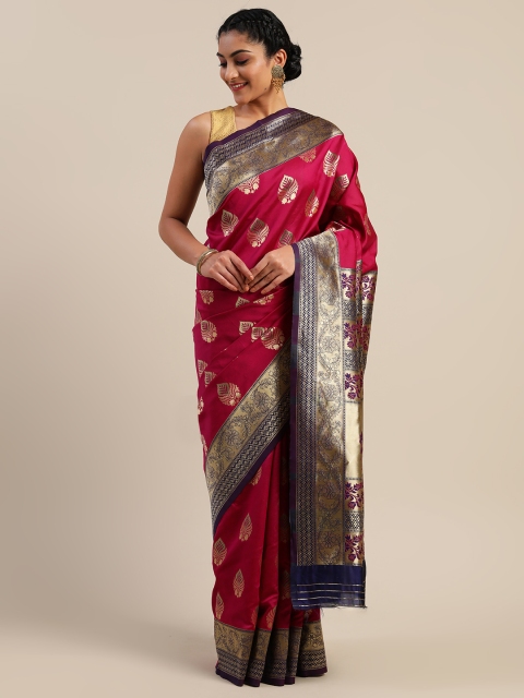

Mitera Magenta & Gold-Toned Art Silk Woven Design Saree