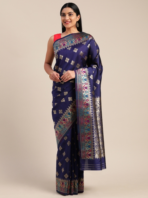

Mitera Navy Blue & Gold-Toned Art Silk Woven Design Saree