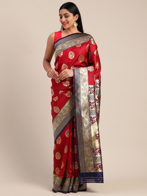 

Mitera Red & Gold-Toned Art Silk Woven Design Saree