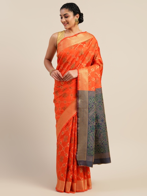 

Mitera Orange & Gold-Toned Art Silk Woven Design Saree