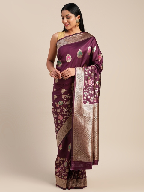 

Mitera Burgundy & Gold-Toned Art Silk Woven Design Saree