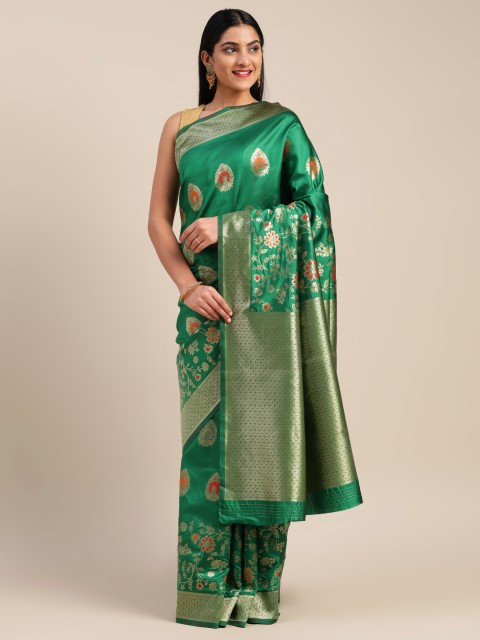 

Mitera Green & Gold-Toned Art Silk Woven Design Saree