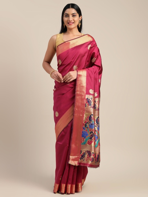 

Mitera Rust Pink & Gold-Toned Art Silk Woven Design Saree