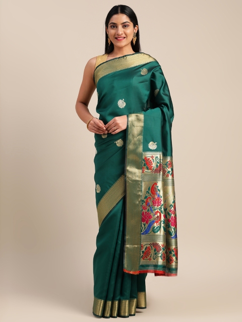

Mitera Teal Green & Gold-Toned Woven Design Art Silk Saree
