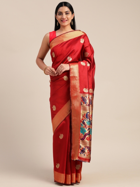 

Mitera Red & Gold-Toned Art Silk Woven Design Saree