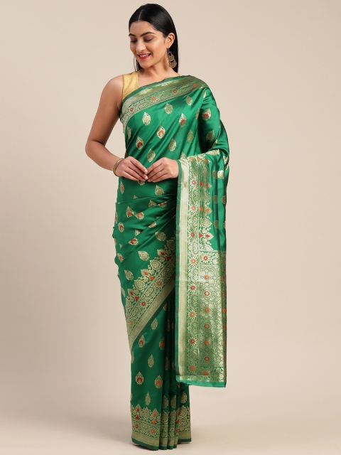 

Mitera Green & Gold-Toned Art Silk Zari Woven Design Saree