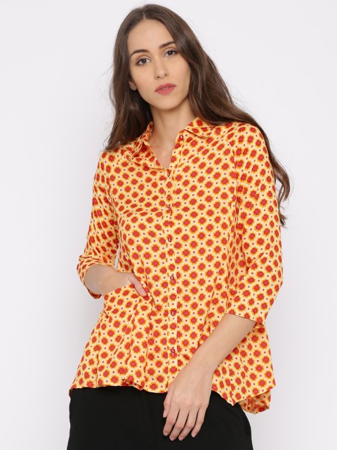 

BIBA Yellow Floral Print Tunic Shirt