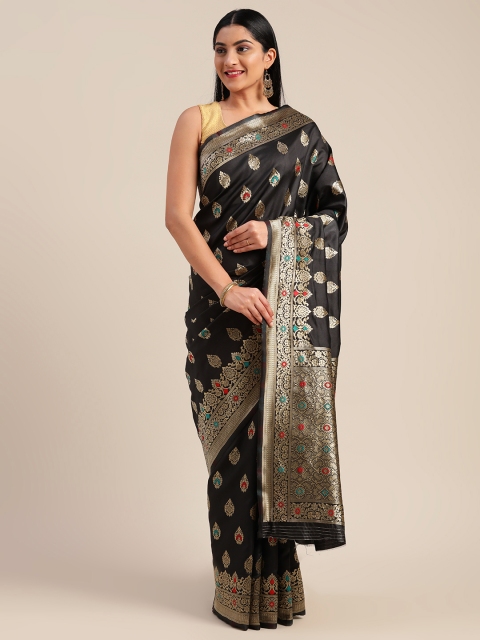 

Mitera Black & Gold-Toned Art Silk Woven Design Saree