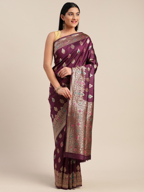

Mitera Burgundy & Gold-Toned Art Silk Woven Design Saree