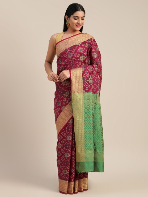 

Mitera Pink & Teal Green Art Silk Woven Design Saree