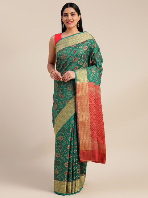 

Mitera Green & Coral Art Silk Woven Design Saree