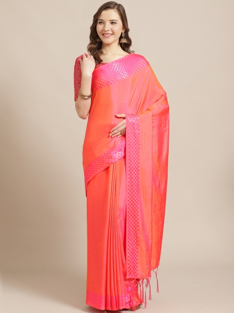

Saree mall Peach-Coloured Solid Dual Tone Silk Blend Saree