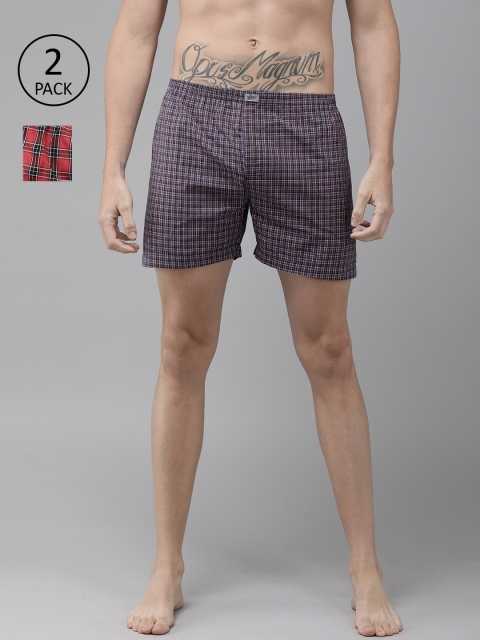 

Roadster Men Pack of 2 Blue and Red Checked Boxers