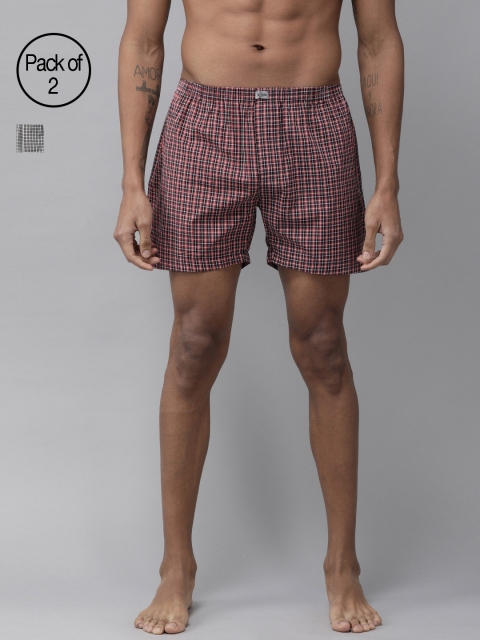 

Roadster Men Pack of 2 Red and Green Checked Pure Cotton Boxers