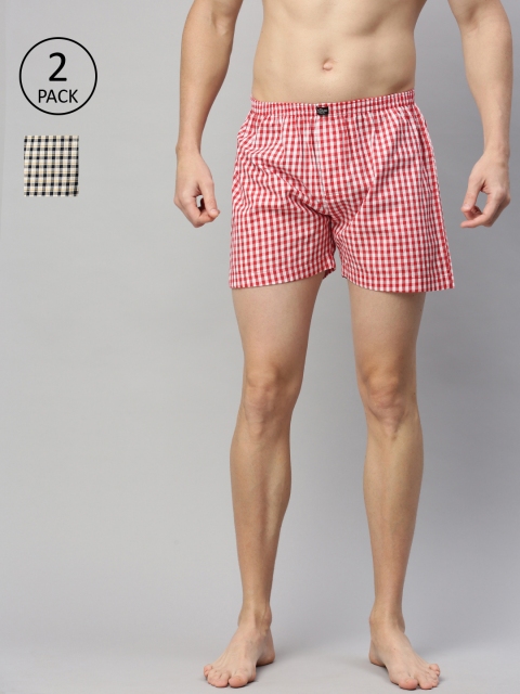 

Roadster Men Pack of 2 Checked Pure Cotton Boxers RDST-BOX-2PP-001, Red
