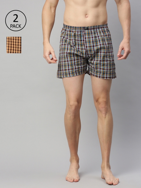 

Roadster Men Pack of 2 Checked Pure Cotton Boxers RDST-BOX-2PP-005, Black