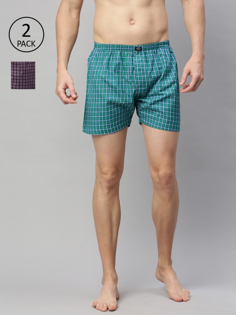 

Roadster Men Pack of 2 Checked Pure Cotton Boxers RDST-BOX-2PP-011, Teal