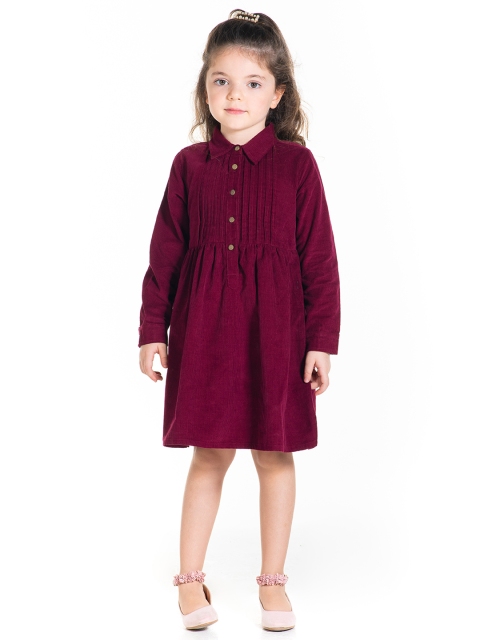 

Cherry Crumble Girls Wine-Coloured Solid Corduroy Shirt Dress, Burgundy