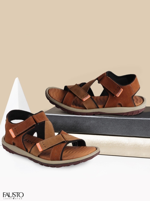 

FAUSTO Men Brown Solid Sports Sandals