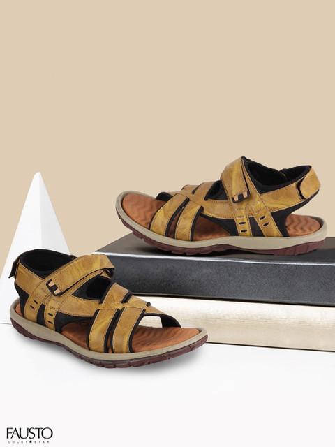 

FAUSTO Men Beige Solid Comfort Sandals