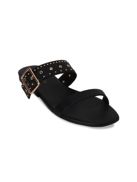 

CHARLES & KEITH Women Black Embellished PU Open Toe Flats
