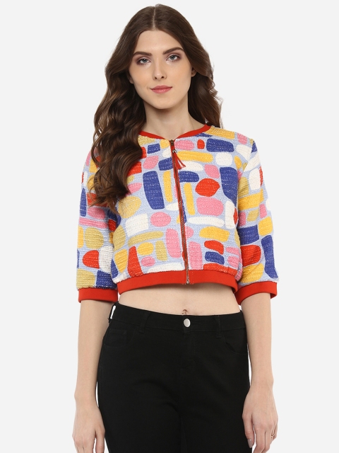 

Porsorte Women Multicoloured Printed Crop Sweatshirt, Multi