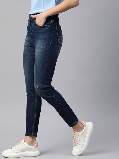 

Mast & Harbour Women Blue Skinny Fit Mid-Rise Low Distress Stretchable Jeans