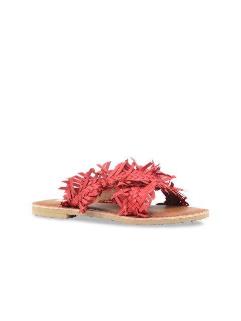

London Rag Women Red Woven Design Leather Open Toe Flats